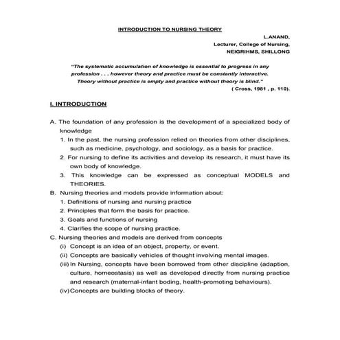 Introduction to nursing theories