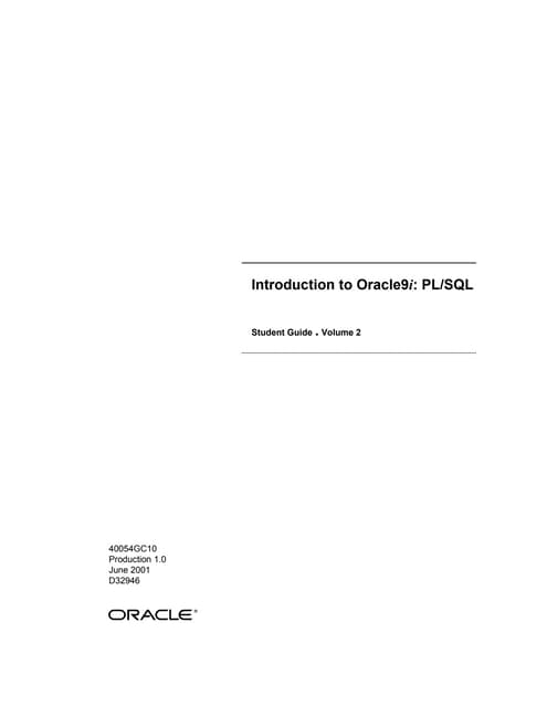 Introduction to oracle 9i pl sql - part 2