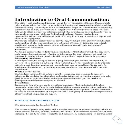 ORAL COMMUNICATION INTRODUCTION