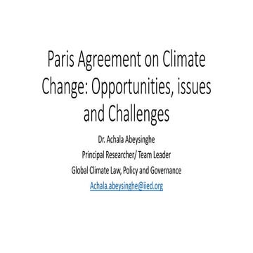 Introduction to the Paris Agreement: opportunities and challenges