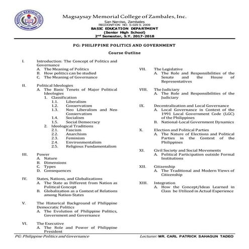 Introduction to Philippine Politics and Governance