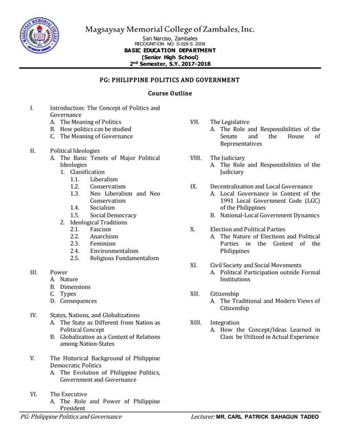 Lesson 1 philippine politics and governance | PPTX