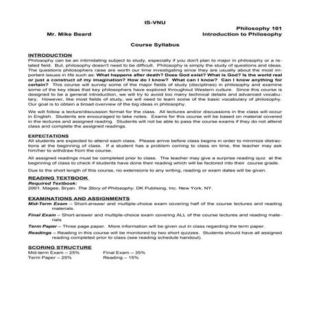 Introduction to philosophy syllabus