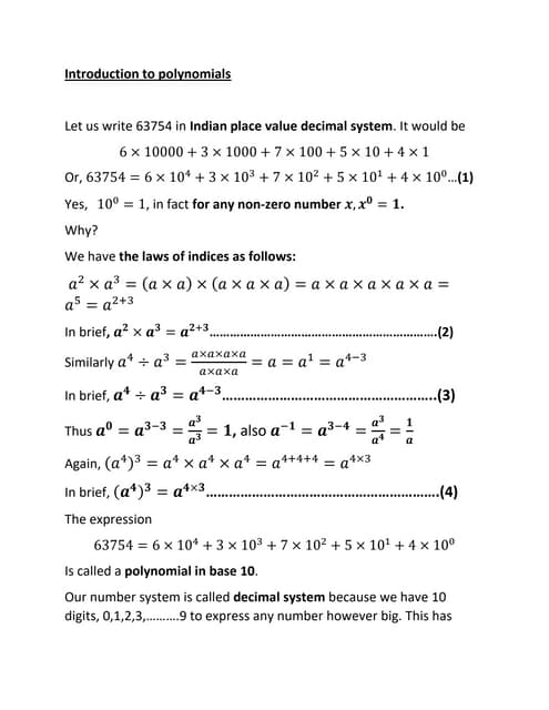 Introduction to polynomials