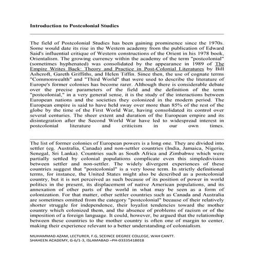 Introduction to postcolonial studies and african literature