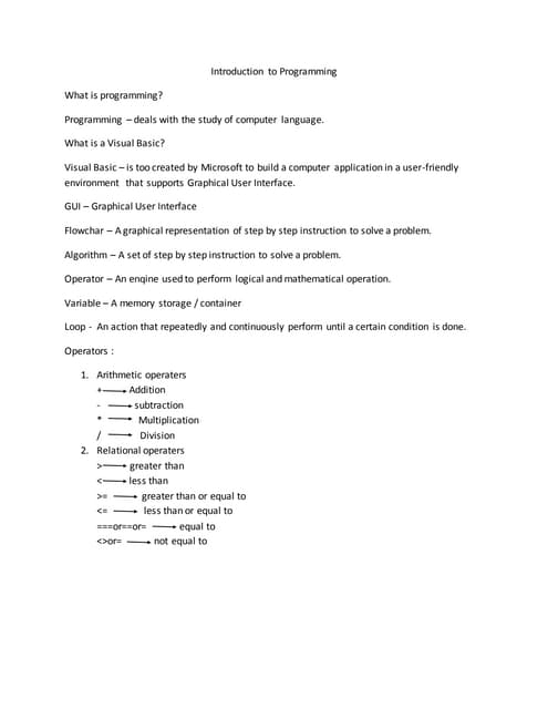Introduction to programming