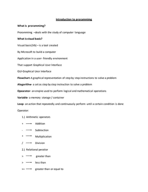 Introduction to prorammimg