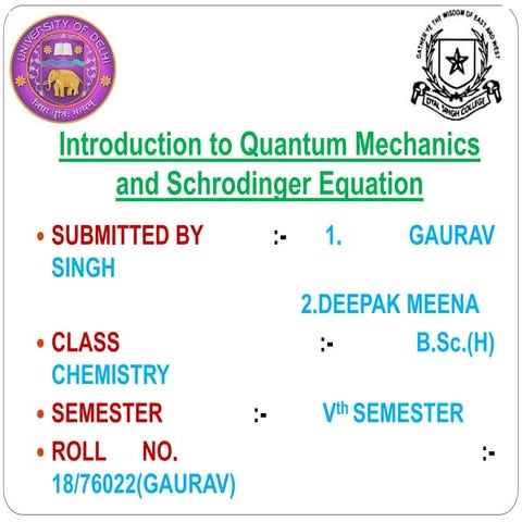 Introduction to quantum mechanics and schrodinger equation
