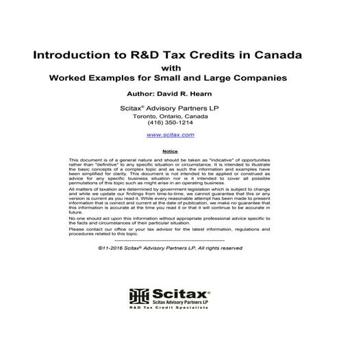 Introduction to R&D Tax Credits in Canada with Worked Examples for Small and Large Companies