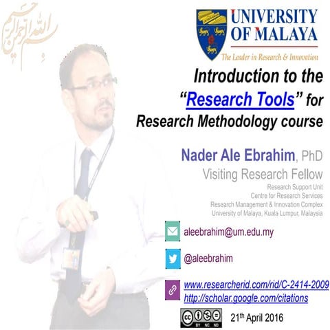 Introduction to the “Research Tools” for Research Methodology course