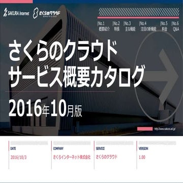 【さくらのクラウド】サービス概要カタログ2016年10月号