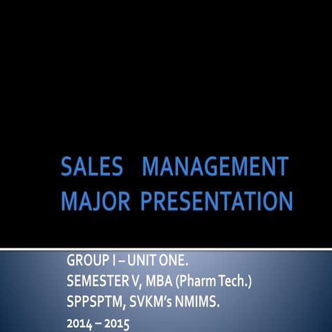 Sales Management in the Pharma. Industry - An overview