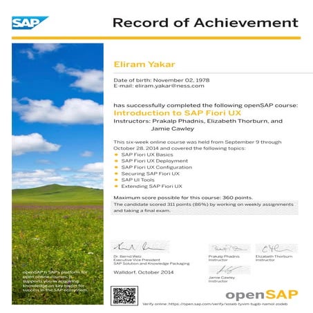 Introduction To SAP Fiori UX - record of achievement