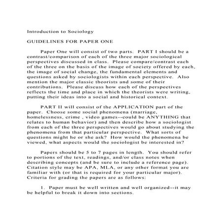 Introduction to SociologyGUIDELINES FOR PAPER ONEPaper On.docx