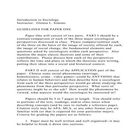 Introduction to SociologyInstructor  Glenna L. SimonsGUIDEL.docx