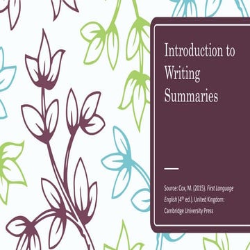 Introduction to summaries