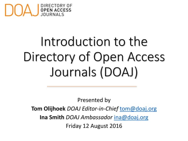 Introduction to the Directory of Open Access journals