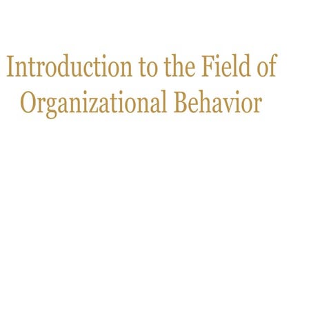 Introduction To The Field Of Organizational Behaviour