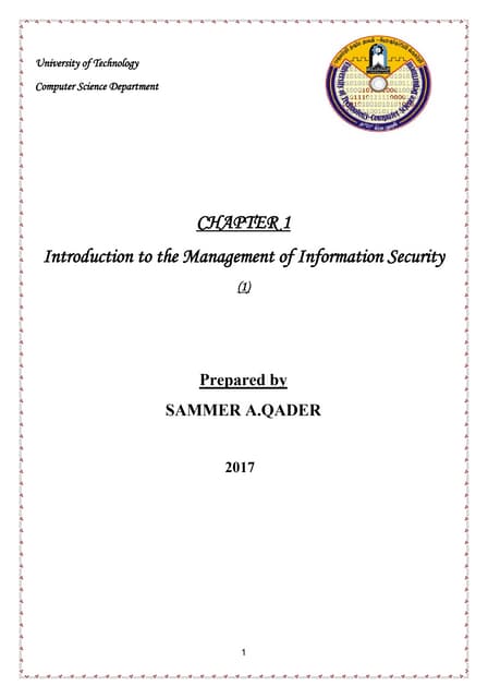 Introduction to the management of information security  