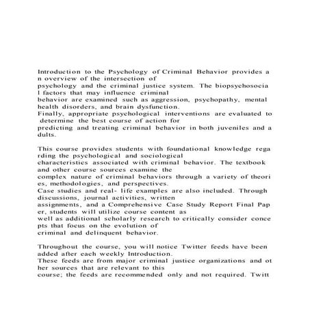   Introduction to the Psychology of Criminal Behavior prov