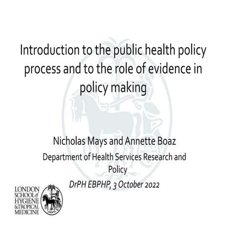 Introduction to the public health policy process  the role of evidence in pol...