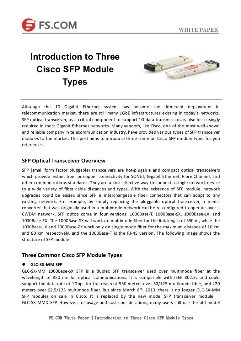 Introduction to three cisco sfp module types