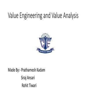 Introduction to value engineering and value analysis