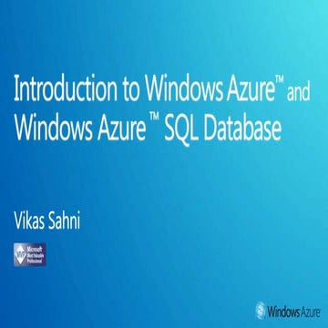 Introduction to Windows Azure and Windows Azure SQL Database | PPT
