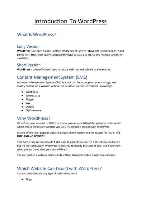 Introduction to word press