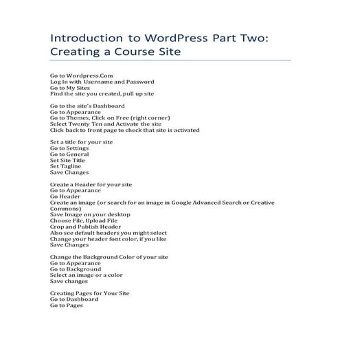 Introduction to WordPress Part Two