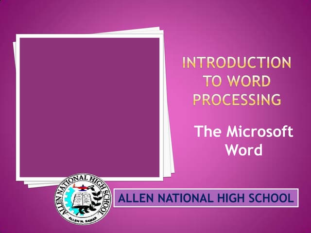Introduction to word processing