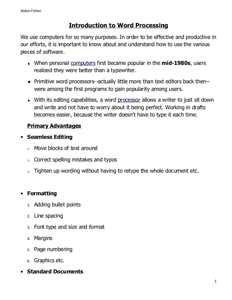 Introduction to word processing