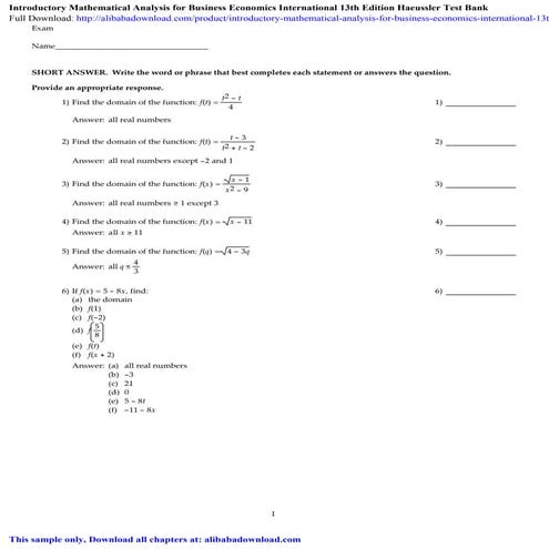 Introductory Mathematical Analysis for Business Economics International 13th ...