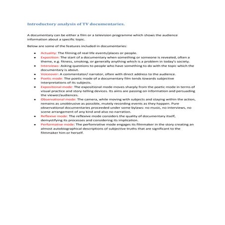 Introductory analysis of tv documentaries