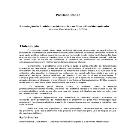 Resolução de Problemas Matemáticos Sem o Uso Mecanizado