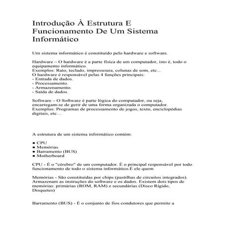 Introdução à estrutura e funcionamento de um sistema informático