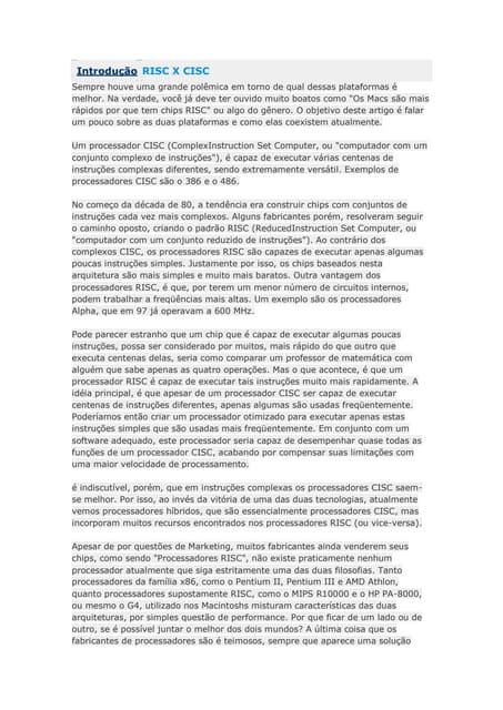 Introdução risc x cisc