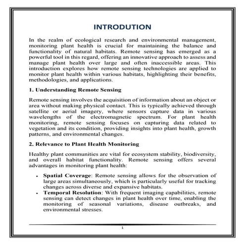 Remote Sensing for Monitoring Plant Health in a Habitat