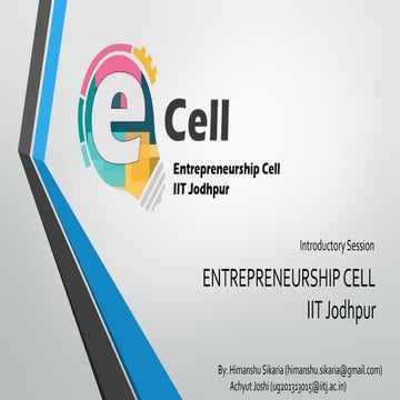 Introdution to Entrepreneurship : Ecell IIT Jodhpur