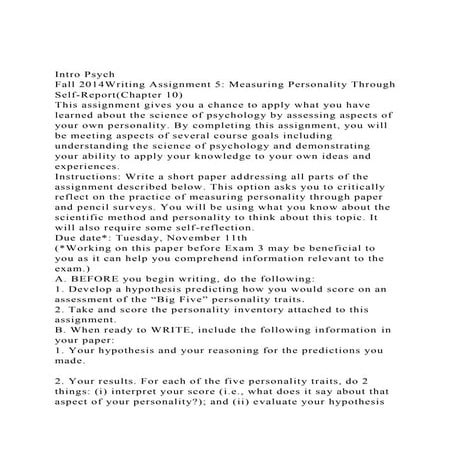 Intro PsychFall 2014Writing Assignment 5 Measuring Personalit.docx