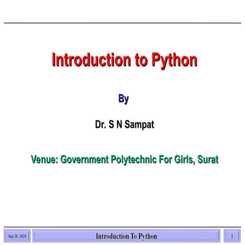 Introduction to Python For Diploma Students | PPT | Programming ...