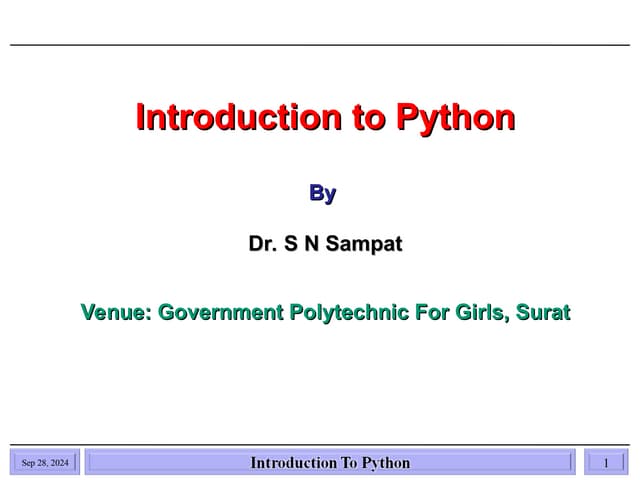 Introduction to Python For Diploma Students | PPT | Programming ...