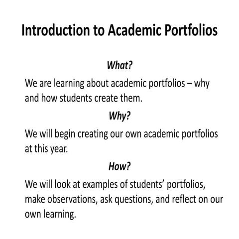 Introduction to Academic Portfolios
