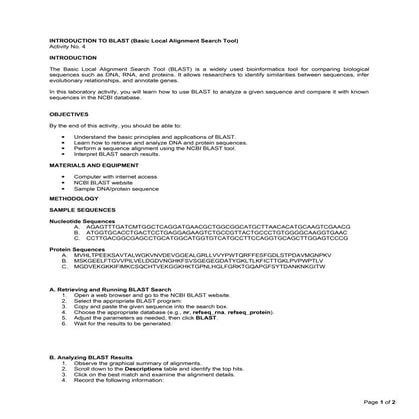 _Activity on the Introduction to BLAST.docx