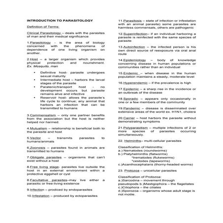 Introduction to Parasitology