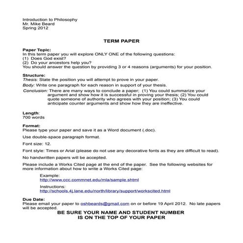 Intro to philosophy term paper