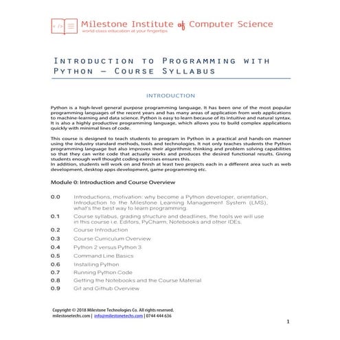 Intro to python_syllabus_final | PDF