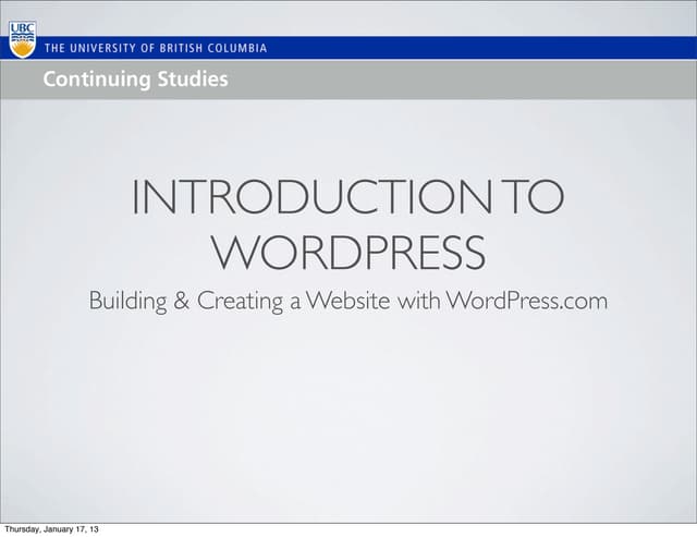 Intro to WordPress/Websites with WordPress Feb 2013 Update