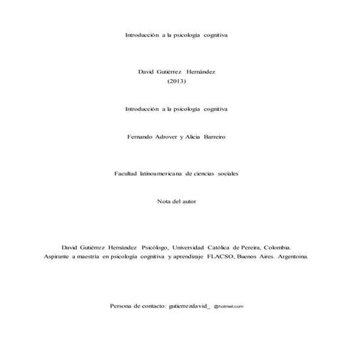 Introducción a la psicología cognitiva