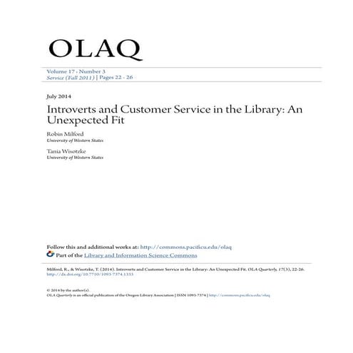 Introverts and Customer Service in the Library: An Unexpected Fit | PDF